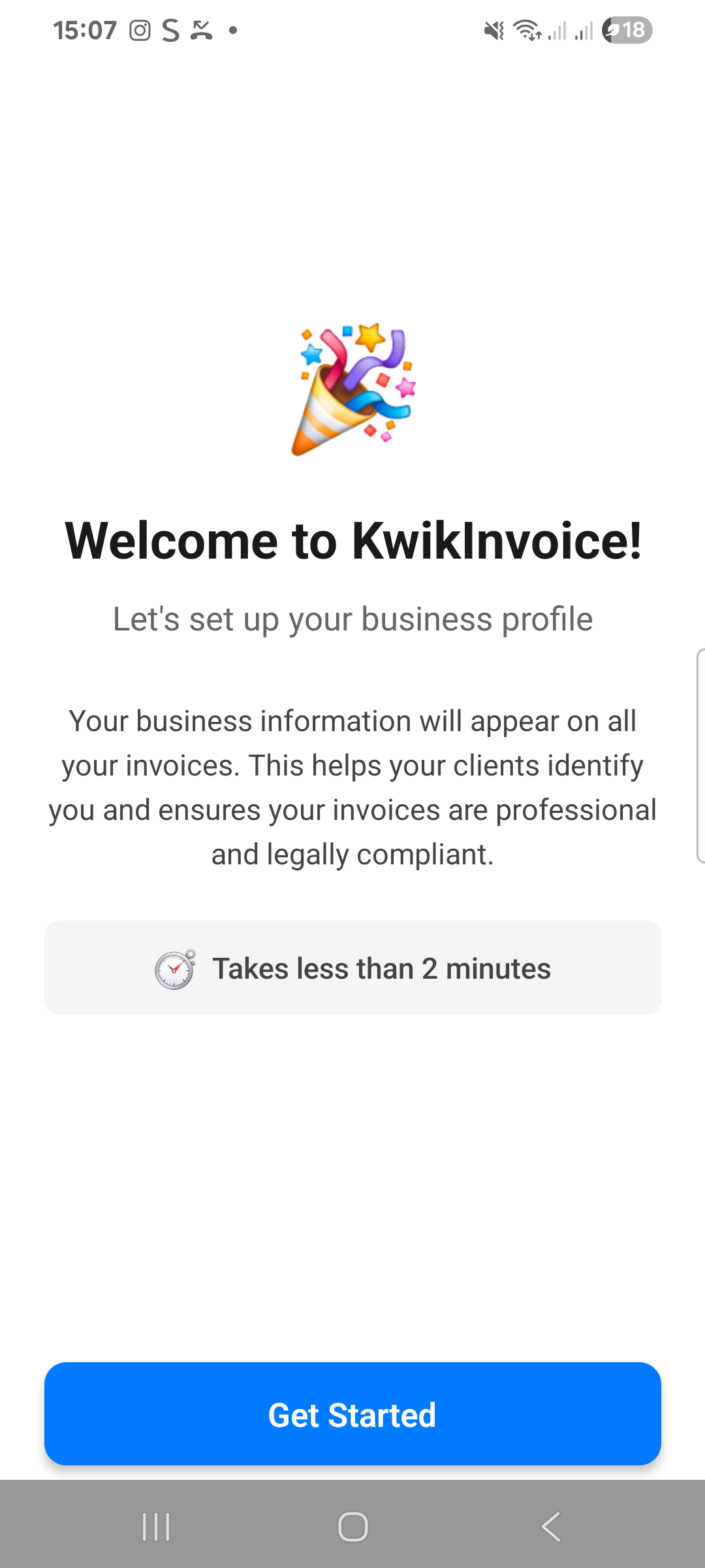 Invoice dashboard showing recent invoices