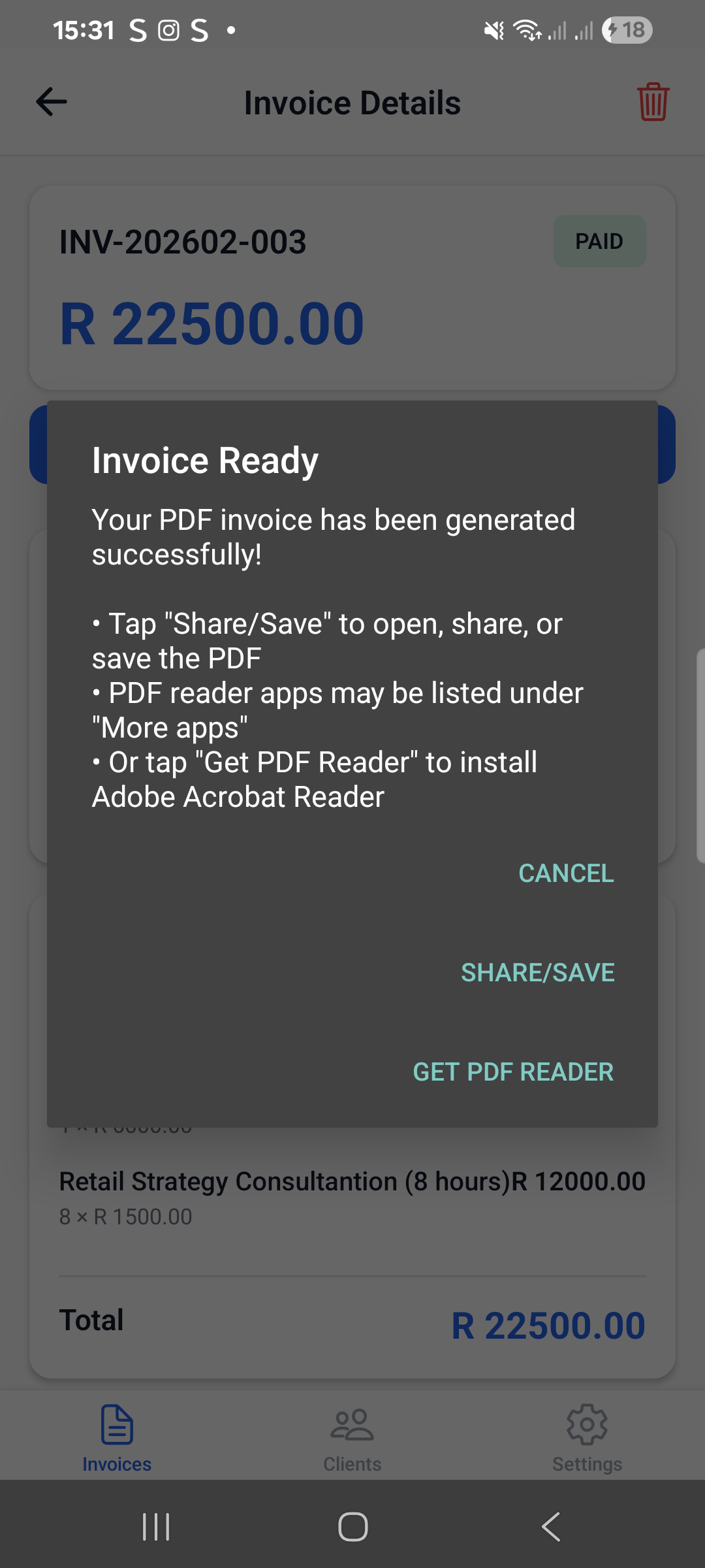 Professional PDF invoice preview